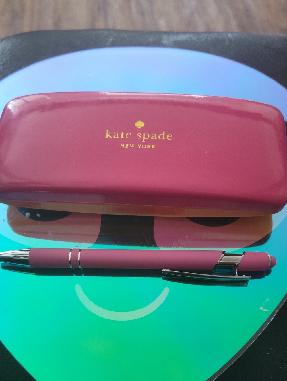 Kate Spade " EYES " GLASS CASE I /PINK / ORANGE + Pink Pen 6 X2